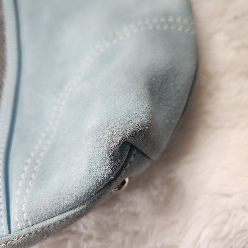 Vintage Coach Powder Blue Gallery Tote Soft Split Suede Metallic Beaded Trim Y2K - Picture 14 of 16